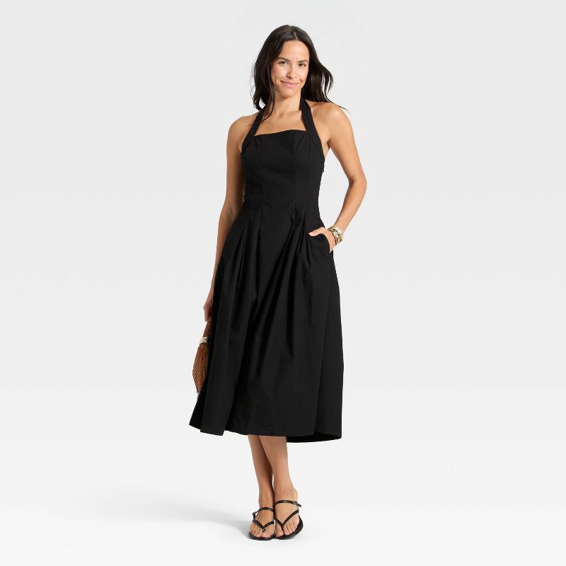 slide 3 of 3, Women's Midi Halter Dress - A New Day™ Black M, 1 ct
