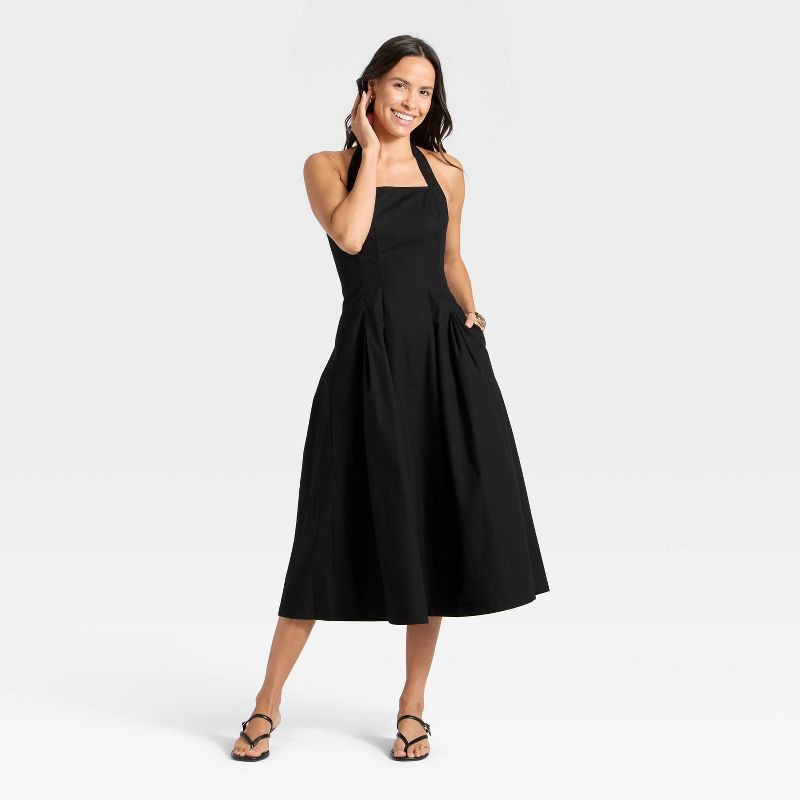 slide 1 of 3, Women's Midi Halter Dress - A New Day™ Black M, 1 ct
