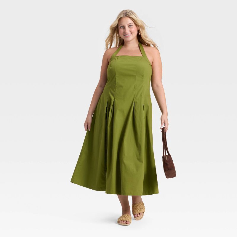 slide 3 of 3, Women's Midi Halter Dress - A New Day™ Olive XXL, 1 ct