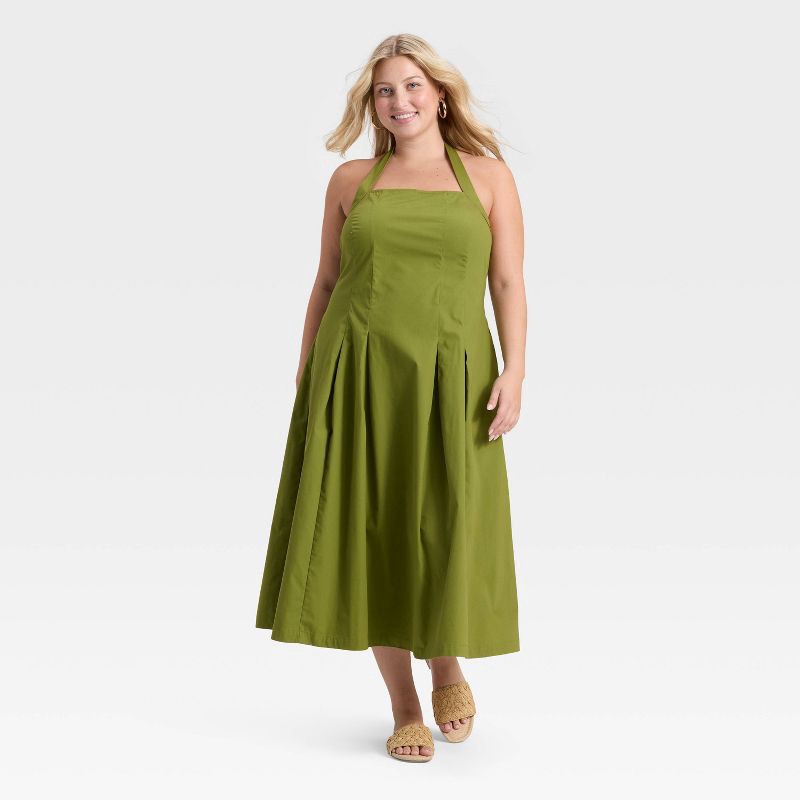 slide 1 of 3, Women's Midi Halter Dress - A New Day™ Olive XXL, 1 ct