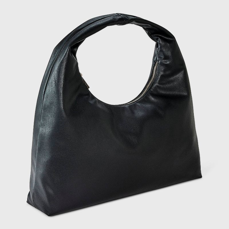 slide 3 of 5, Faux Leather Soft Shoulder Bag - A New Day™ Black, 1 ct