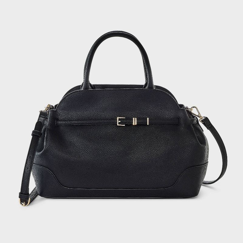slide 1 of 5, Belted Satchel Handbag - A New Day™ Black, 1 ct
