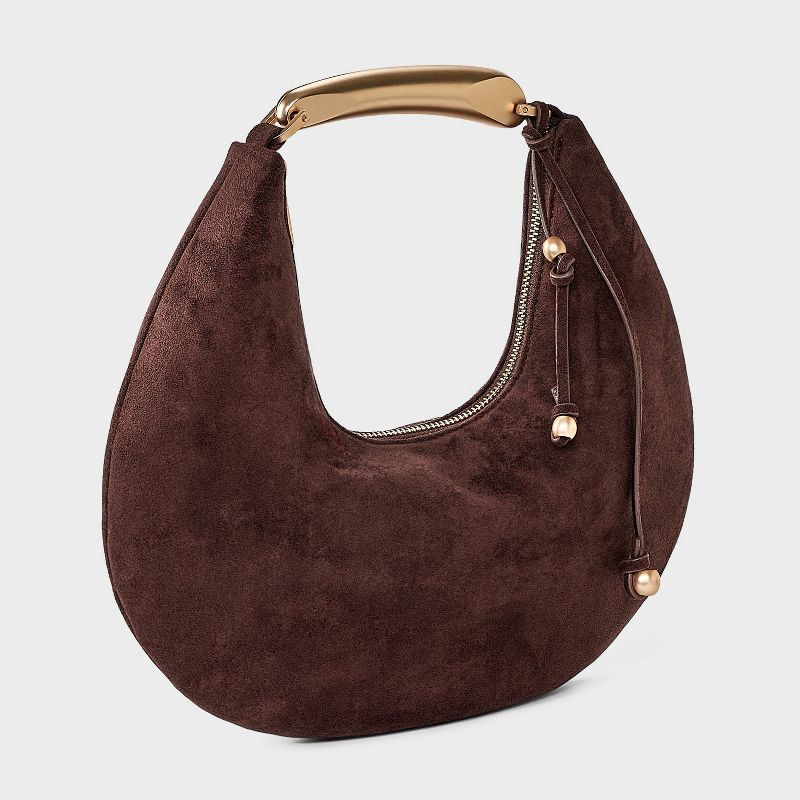 slide 3 of 5, Metal Handle Crescent Saddle Handbag - A New Day™ Brown, 1 ct