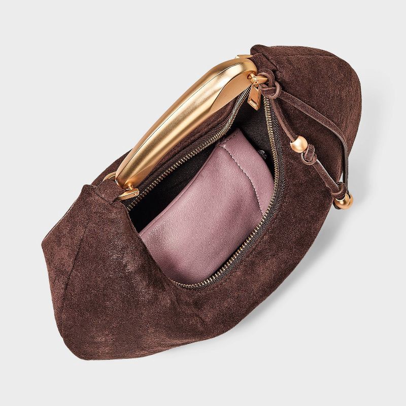 slide 4 of 5, Metal Handle Crescent Saddle Handbag - A New Day™ Brown, 1 ct