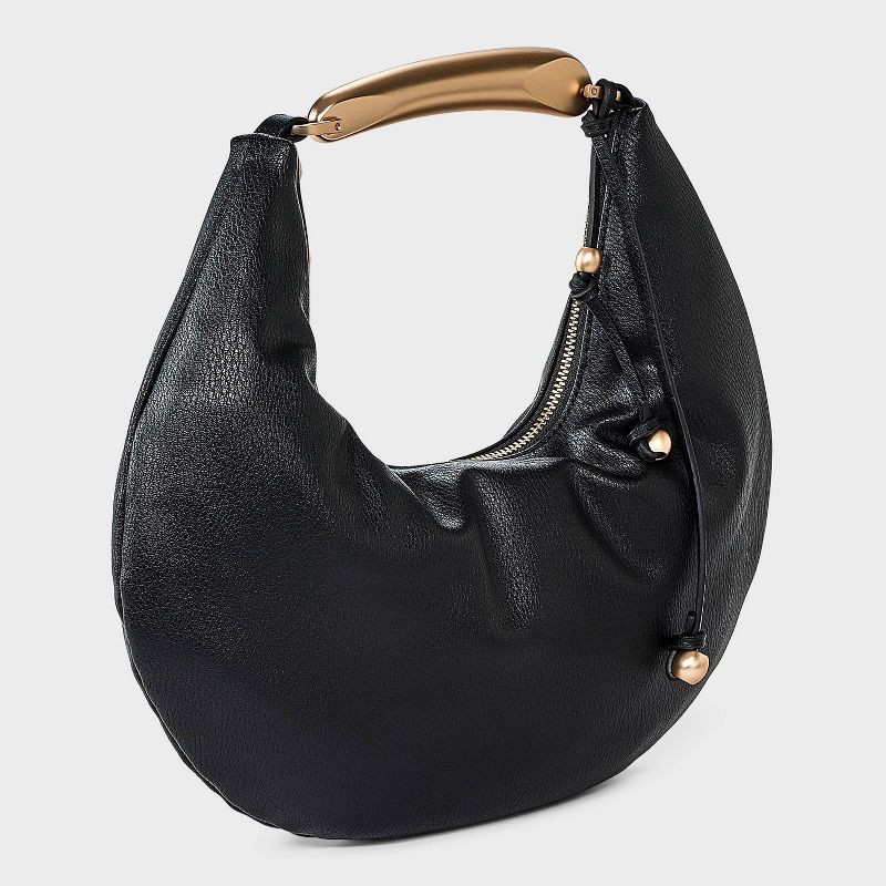 slide 3 of 5, Metal Handle Crescent Saddle Handbag - A New Day™ Black, 1 ct