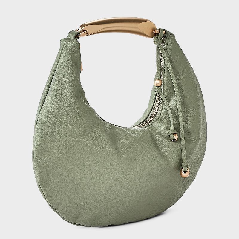 slide 3 of 5, Metal Handle Crescent Saddle Handbag - A New Day™ Green, 1 ct