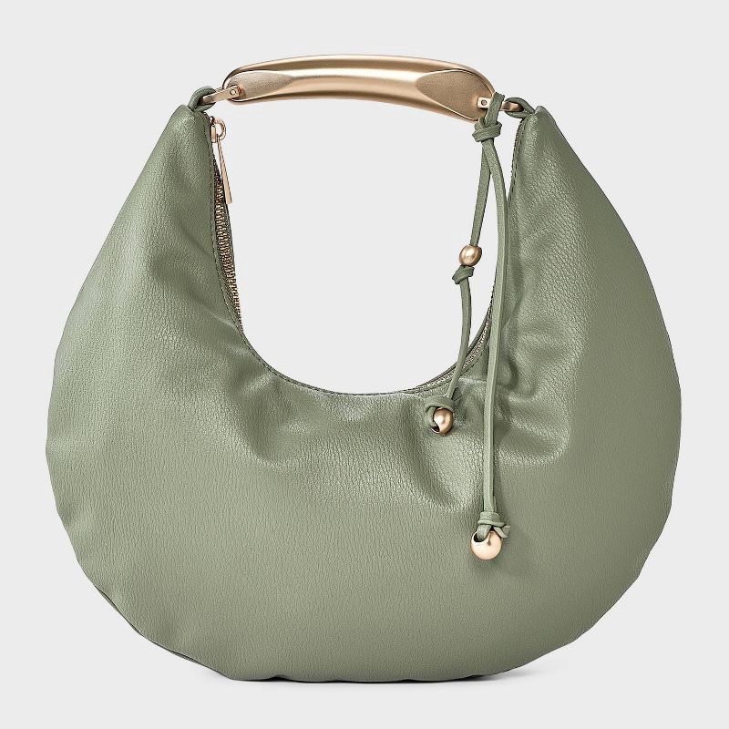 slide 5 of 5, Metal Handle Crescent Saddle Handbag - A New Day™ Green, 1 ct