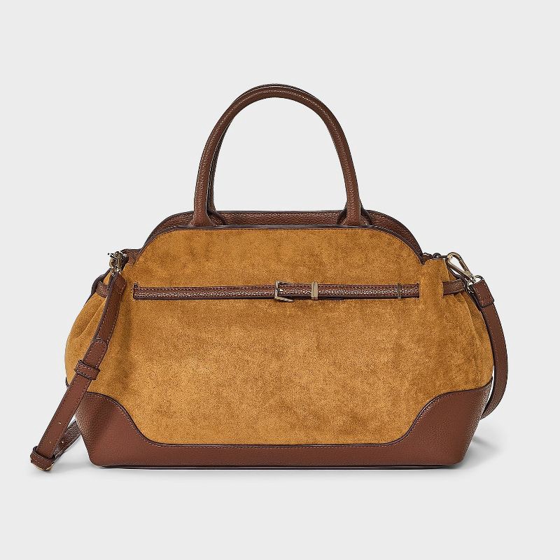 slide 1 of 5, Belted Satchel Handbag - A New Day™ Brown, 1 ct