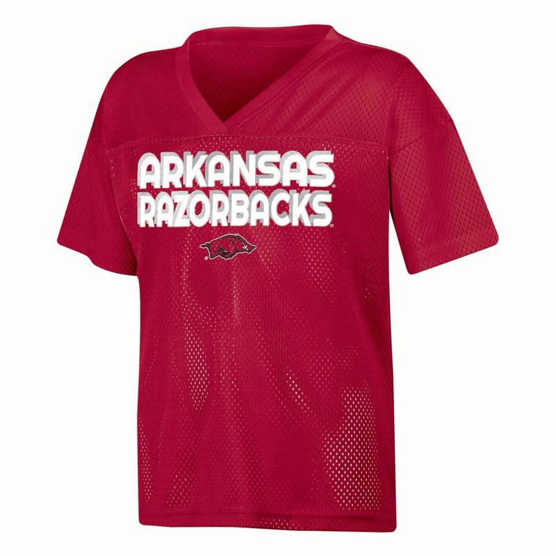 slide 1 of 3, NCAA Arkansas Razorbacks Girls' White Jersey - XS, 1 ct