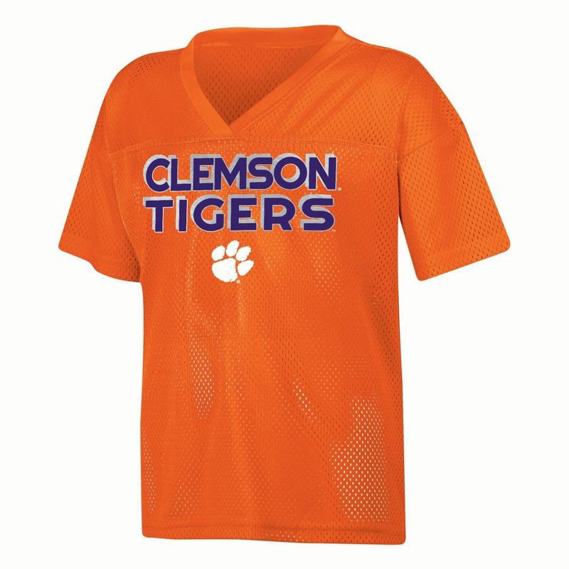 slide 1 of 3, NCAA Clemson Tigers Girls' White Jersey - S, 1 ct