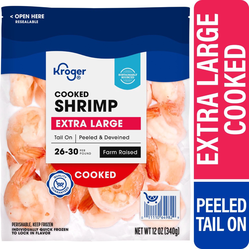slide 2 of 5, Kroger® Extra Large Shrimp Cooked Peeled & Deveined Tail On, 12 oz