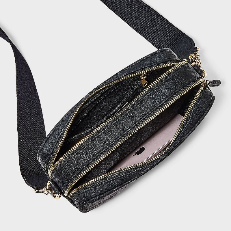 slide 4 of 5, Double Zip Camera Crossbody Handbag - Universal Thread™ Black, 1 ct