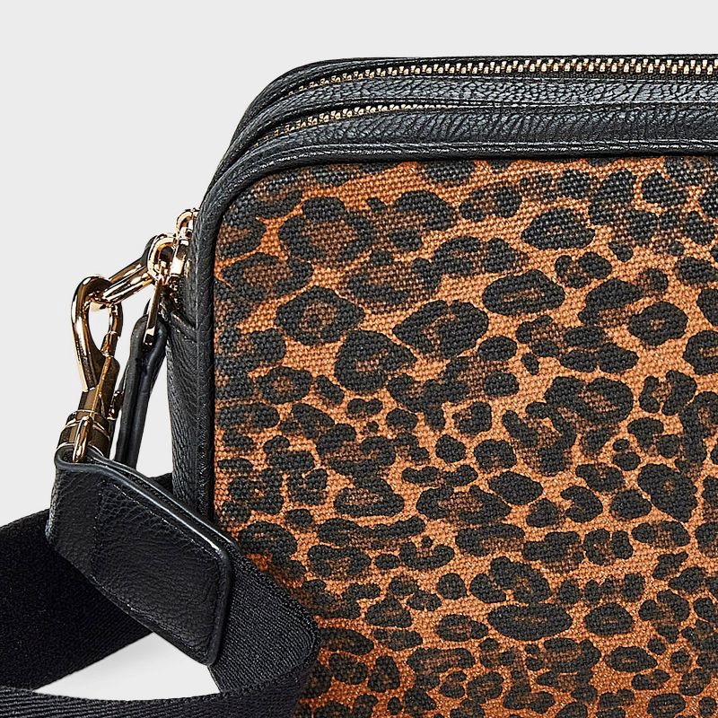 slide 5 of 5, Double Zip Camera Leopard Print Crossbody Bag - Universal Thread™ Black/Brown, 1 ct