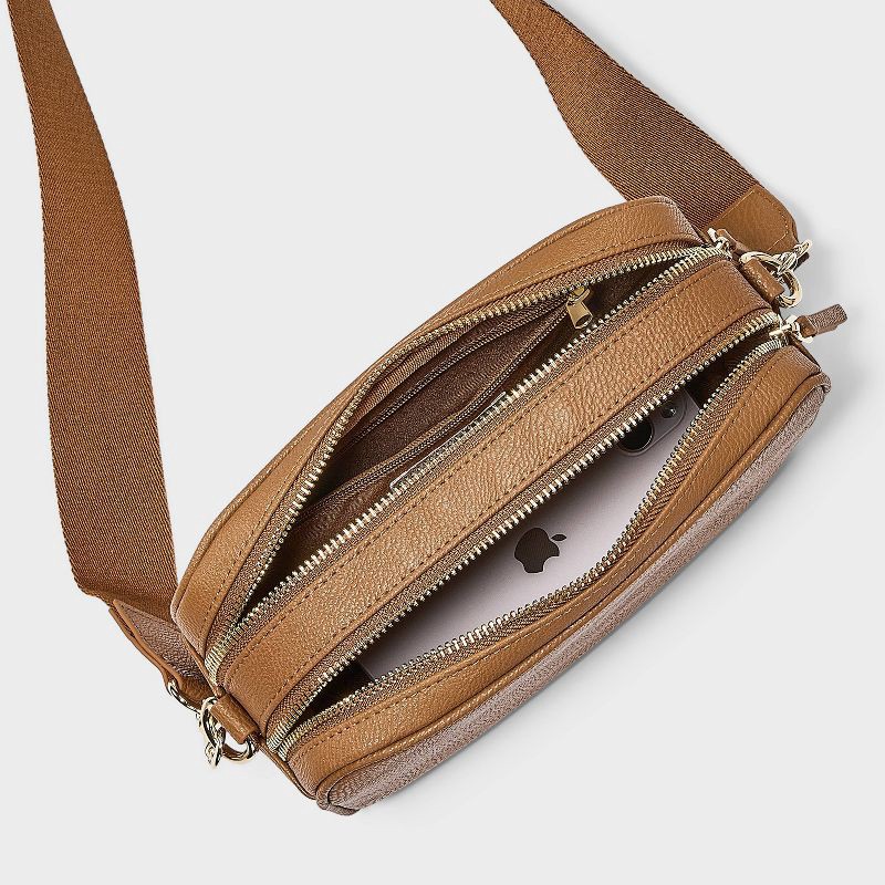 slide 4 of 5, Double Zip Camera Crossbody Handbag - Universal Thread™ Brown, 1 ct
