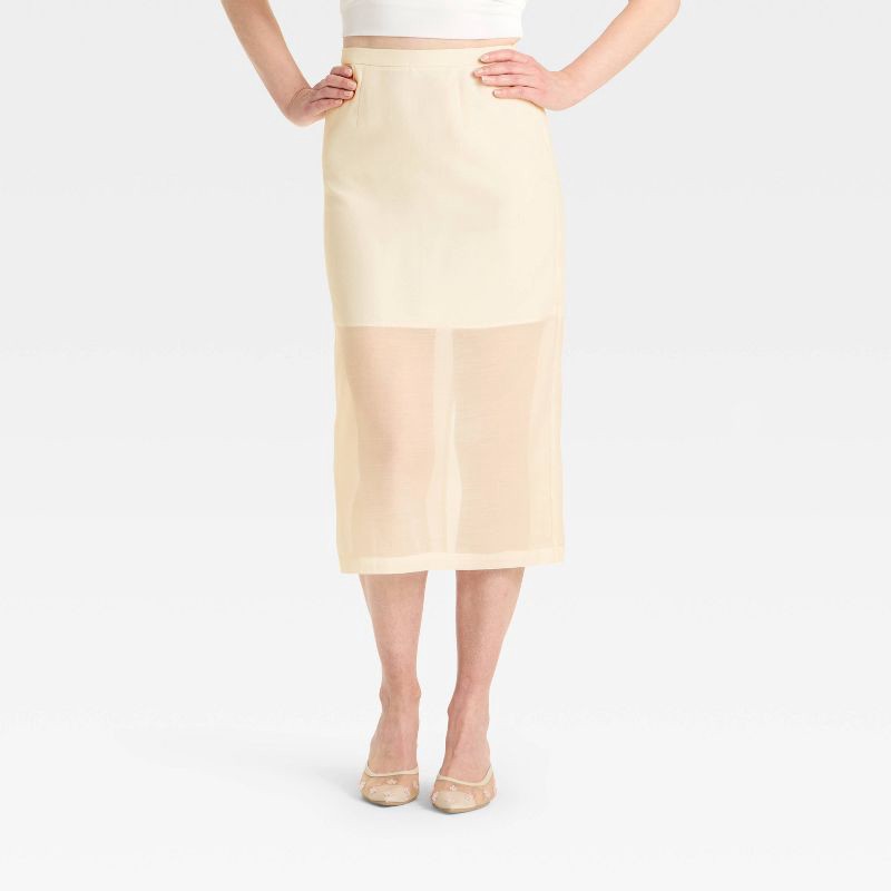 slide 1 of 3, Women's Sheer Midi A-Line Skirt - A New Day™ Cream 4, 1 ct