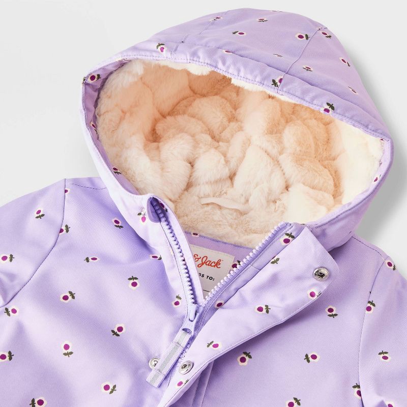slide 4 of 4, Toddler Girls' Hooded Floral Printed Parka Jacket - Cat & Jack™ Lavender 2T, 1 ct
