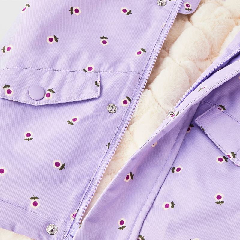 slide 3 of 4, Toddler Girls' Hooded Floral Printed Parka Jacket - Cat & Jack™ Lavender 2T, 1 ct