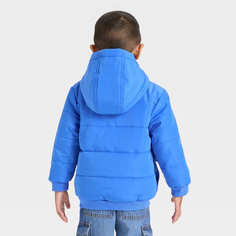 slide 3 of 3, Toddler Boys' Colorblock Striped Heavyweight Puffer Jacket - Cat & Jack™ Blue 18M, 1 ct