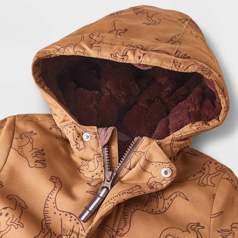 slide 4 of 4, Toddler Boys' Dino Printed Hooded Parka Jacket - Cat & Jack™ Brown 3T, 1 ct