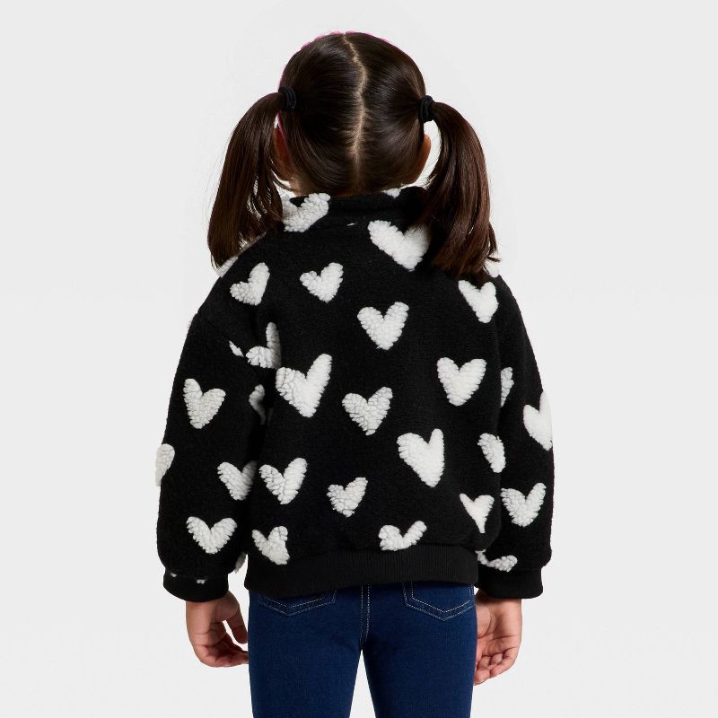slide 2 of 3, Toddler Girls' Heart Jacquard Cozy Fleece Jacket - Cat & Jack™ Black 18M, 1 ct