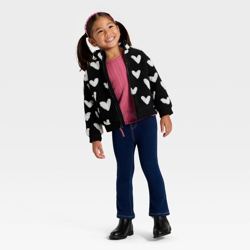 slide 3 of 3, Toddler Girls' Heart Jacquard Cozy Fleece Jacket - Cat & Jack™ Black 18M, 1 ct