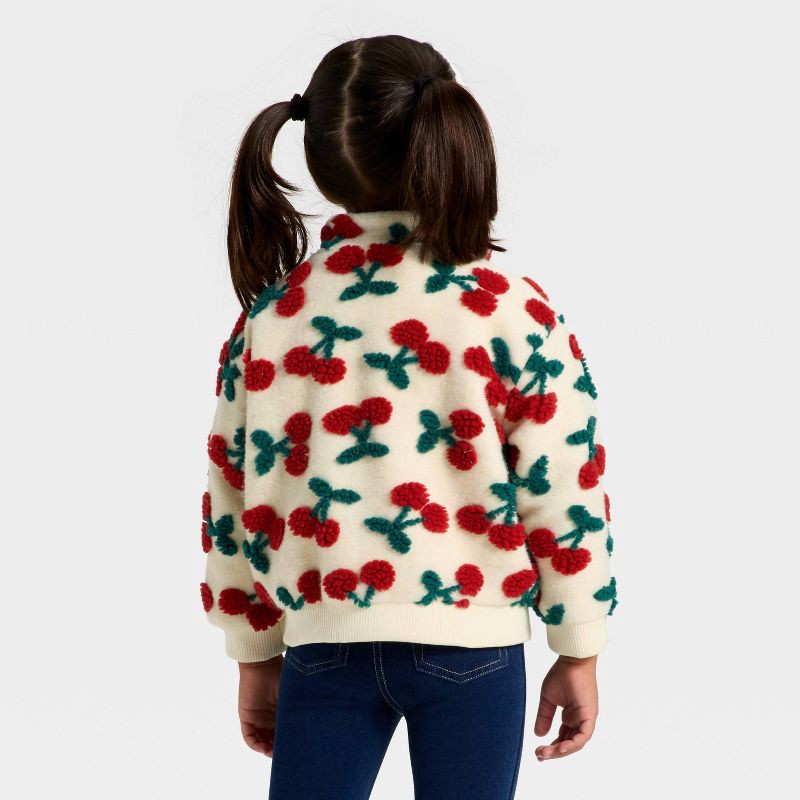 slide 2 of 3, Toddler Girls' Cozy Cherry Jacquard Fleece Jacket - Cat & Jack™ Beige 18M, 1 ct