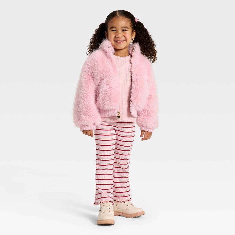 slide 3 of 3, Toddler Girls' Faux Fur Bluson Jacket - Cat & Jack™ Pink 12M, 1 ct