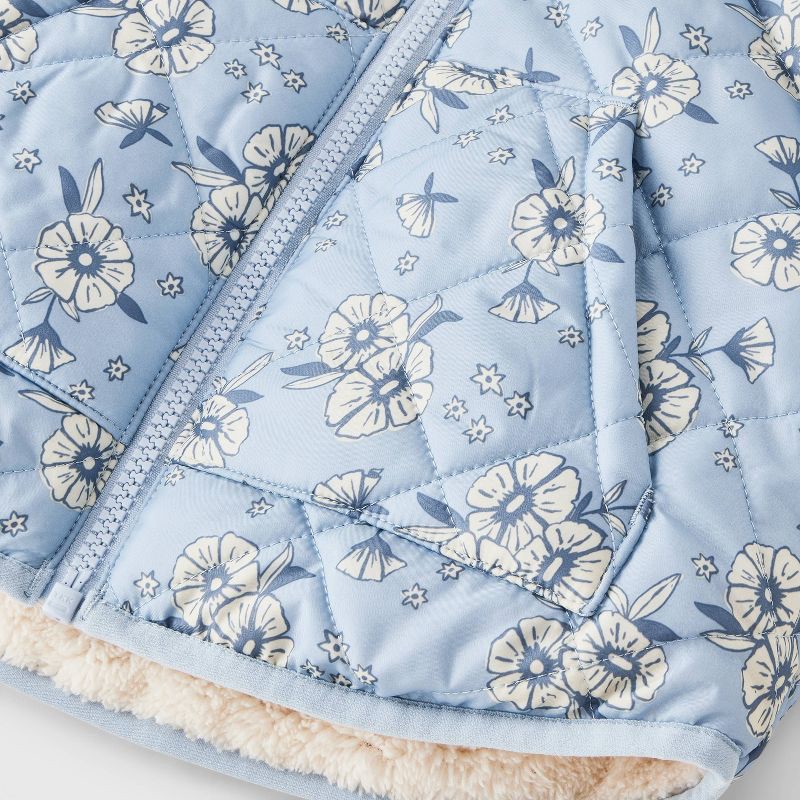 slide 3 of 4, Toddler Girls' Floral Cozy Quilted Reversible Puffer Jacket - Cat & Jack™ Blue 18M, 1 ct