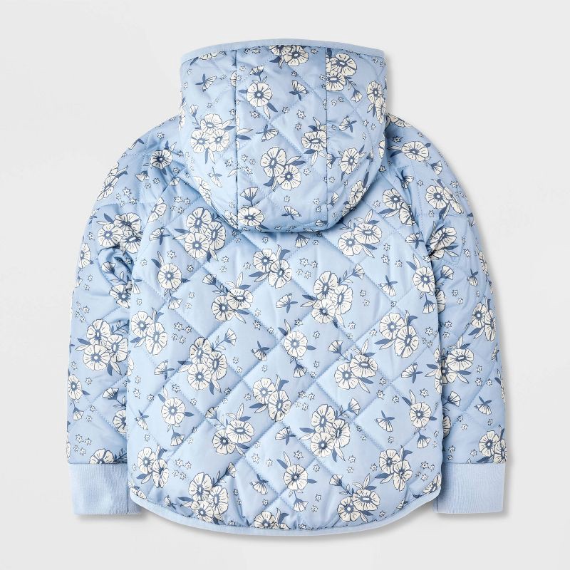 slide 2 of 4, Toddler Girls' Floral Cozy Quilted Reversible Puffer Jacket - Cat & Jack™ Blue 3T, 1 ct