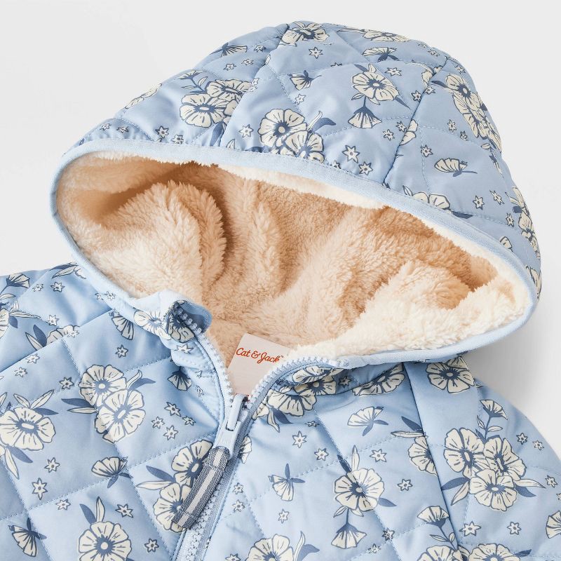slide 3 of 4, Toddler Girls' Floral Cozy Quilted Reversible Puffer Jacket - Cat & Jack™ Blue 4T, 1 ct