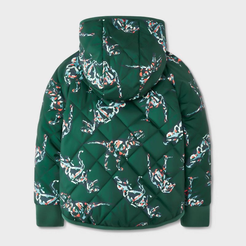 slide 2 of 4, Toddler Boys' Dino Printed Quilted Reversible Puffer Jacket - Cat & Jack™ Dark Green 12M, 1 ct