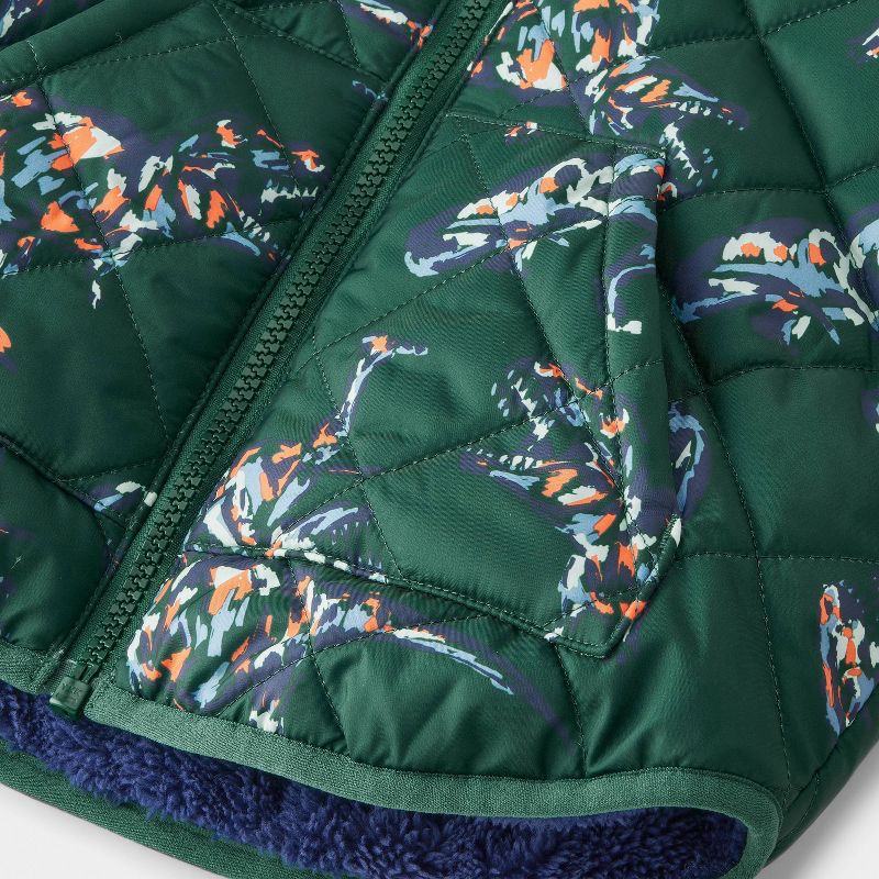 slide 3 of 4, Toddler Boys' Dino Printed Quilted Reversible Puffer Jacket - Cat & Jack™ Dark Green 3T, 1 ct