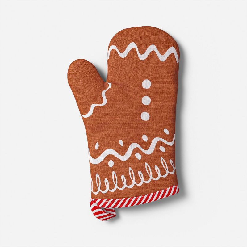 slide 1 of 3, Christmas Gingerbread Cotton Oven Mitts - Wondershop™, 1 ct