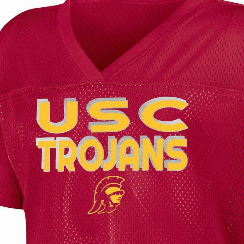 slide 3 of 3, NCAA USC Trojans Girls' White Jersey - M: Polyester V Neck Pullover T-Shirt, 1 ct