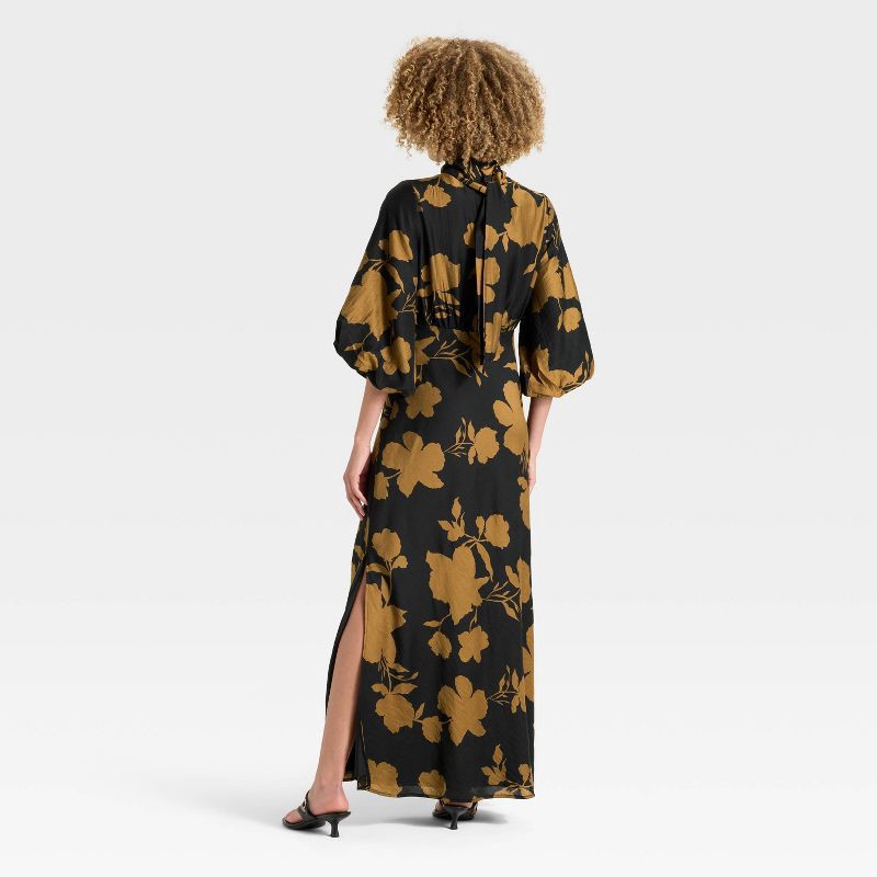 slide 2 of 3, Women's Tie Neck Maxi Dress - A New Day™ Black/Brown Floral L, 1 ct