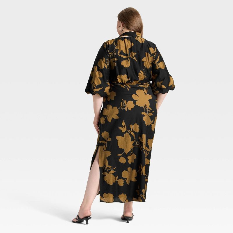 slide 3 of 3, Women's Tie Neck Maxi Dress - A New Day™ Black/Brown Floral XXL, 1 ct