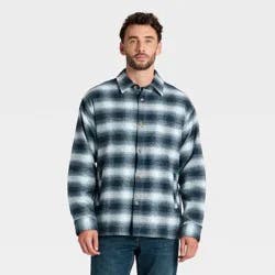 Men's Vintage Heavy Weight Flannel Long Sleeve Shirt - Goodfellow & Co™ Blue Plaid L