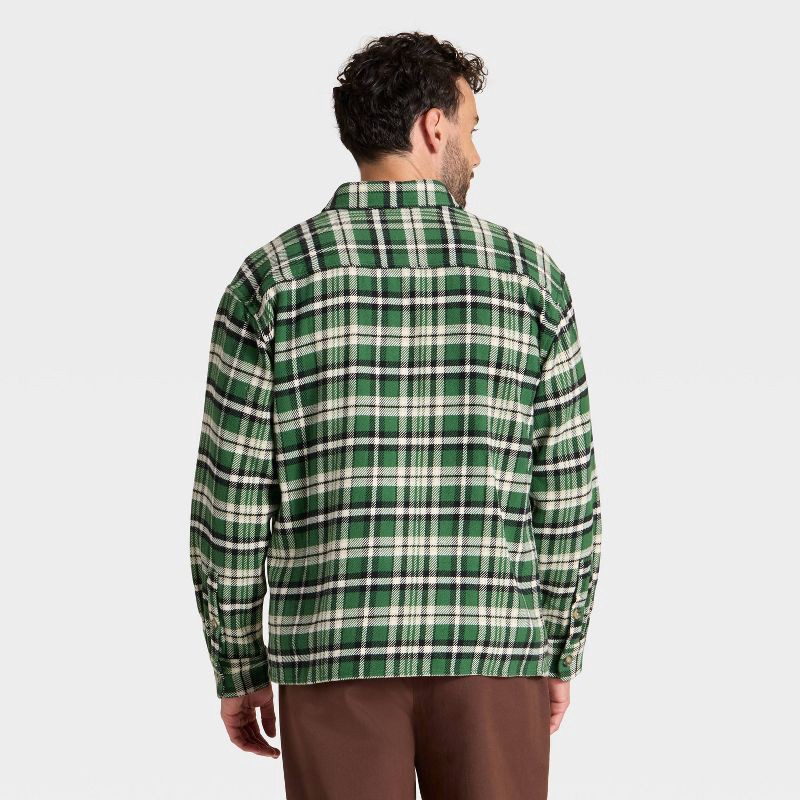 slide 2 of 3, Men's Vintage Heavy Weight Flannel Long Sleeve Shirt - Goodfellow & Co™ Green Plaid L, 1 ct