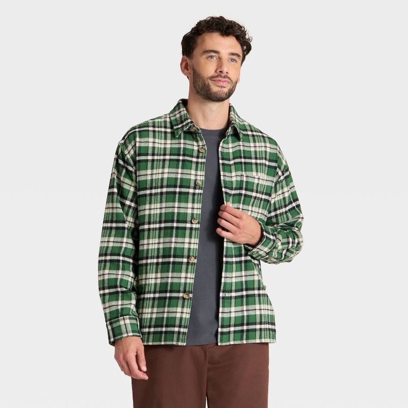 slide 1 of 3, Men's Vintage Heavy Weight Flannel Long Sleeve Shirt - Goodfellow & Co™ Green Plaid XXL, 1 ct