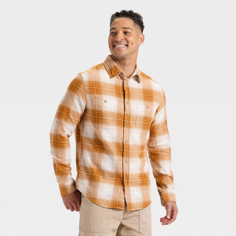 slide 1 of 3, Men's Vintage Mid-Weight Long Sleeve Flannel Shirt - Goodfellow & Co™ Off-White XL, 1 ct
