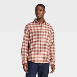 Men's Vintage Mid-Weight Long Sleeve Flannel Shirt - Goodfellow & Co™ Red Wave Plaid XL