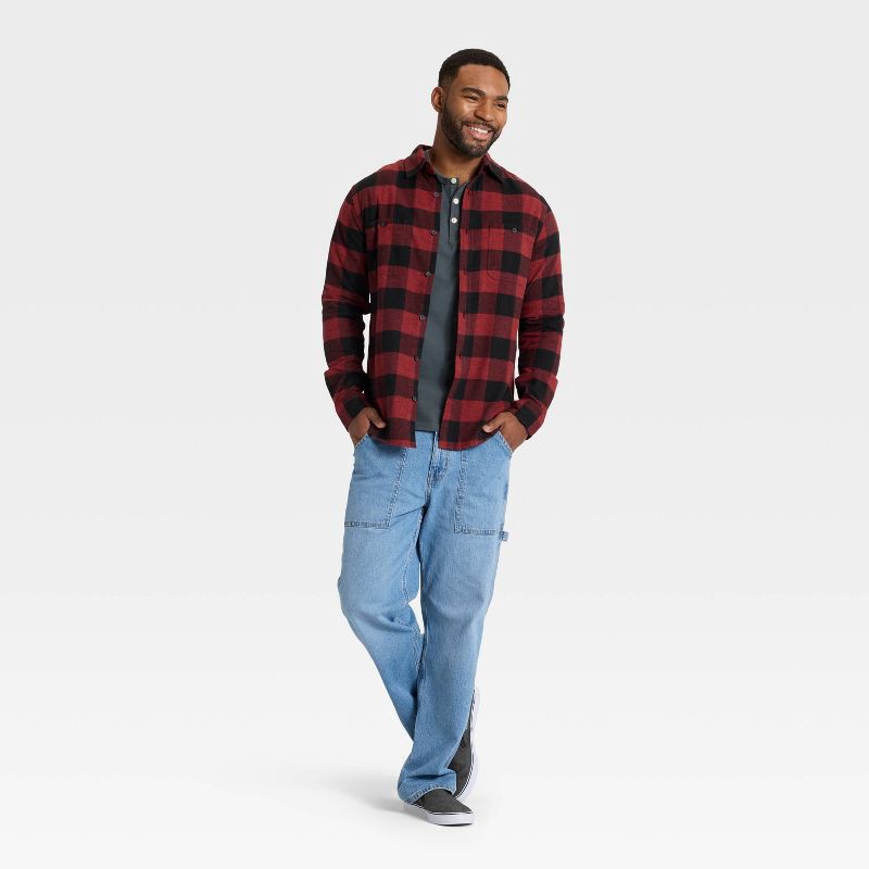 slide 3 of 3, Men's Vintage Mid-Weight Long Sleeve Flannel Shirt - Goodfellow & Co™ Red Check M, 1 ct