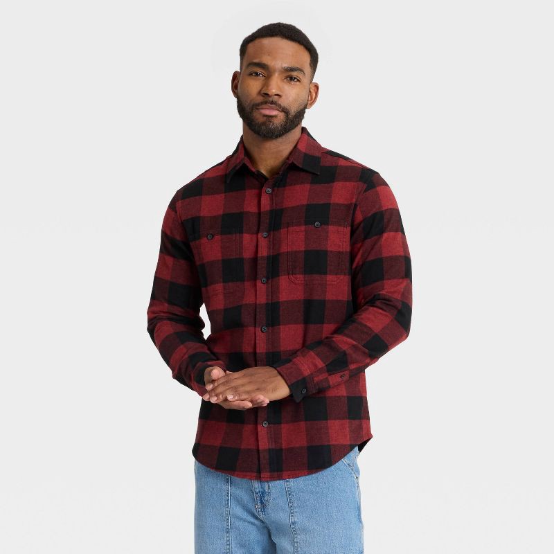 slide 1 of 3, Men's Vintage Mid-Weight Long Sleeve Flannel Shirt - Goodfellow & Co™ Red Check XL, 1 ct