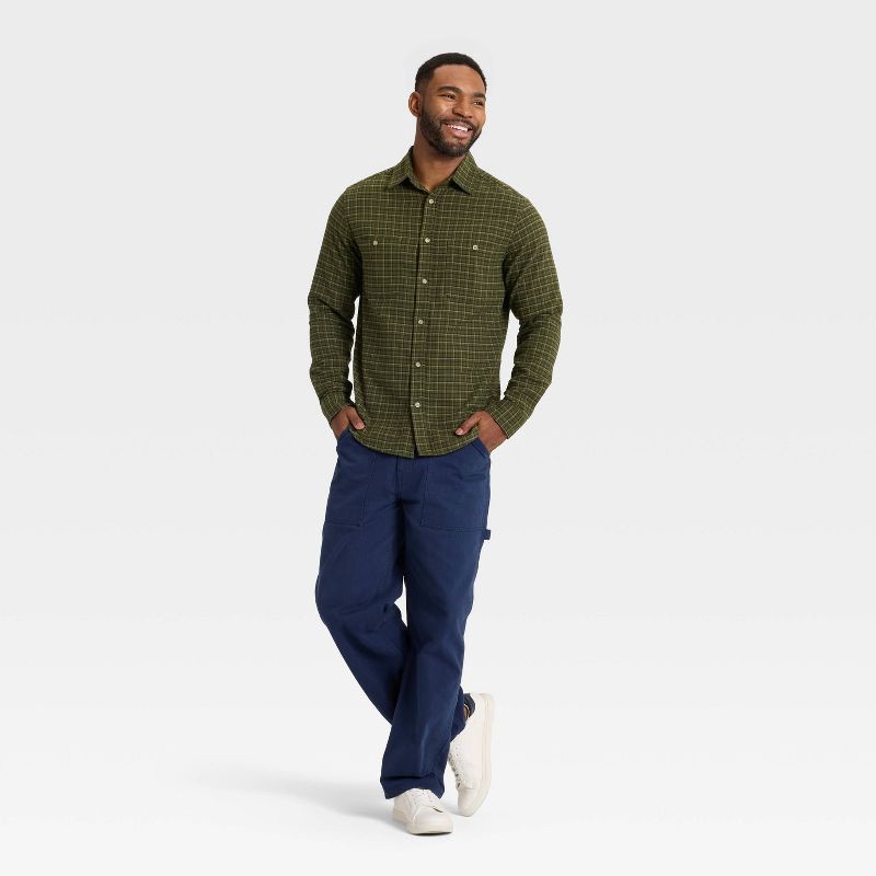 slide 3 of 3, Men's Vintage Mid-Weight Long Sleeve Flannel Shirt - Goodfellow & Co™ Green Plaid L, 1 ct