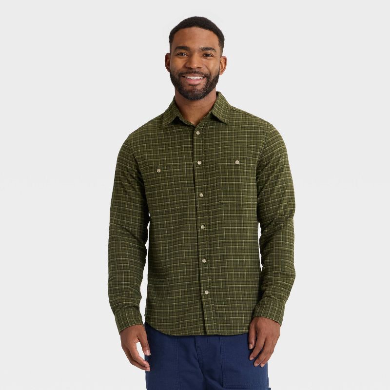 slide 1 of 3, Men's Vintage Mid-Weight Long Sleeve Flannel Shirt - Goodfellow & Co™ Green Plaid L, 1 ct