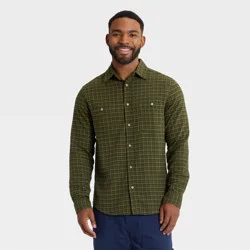 Men's Vintage Mid-Weight Long Sleeve Flannel Shirt - Goodfellow & Co™ Green Plaid L