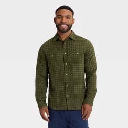 Men's Vintage Mid-Weight Long Sleeve Flannel Shirt - Goodfellow & Co™ Green Plaid L