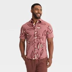 Men's Vacay Short Sleeve Poplin Shirt - Goodfellow & Co™ Berry Plum Leaf XXL