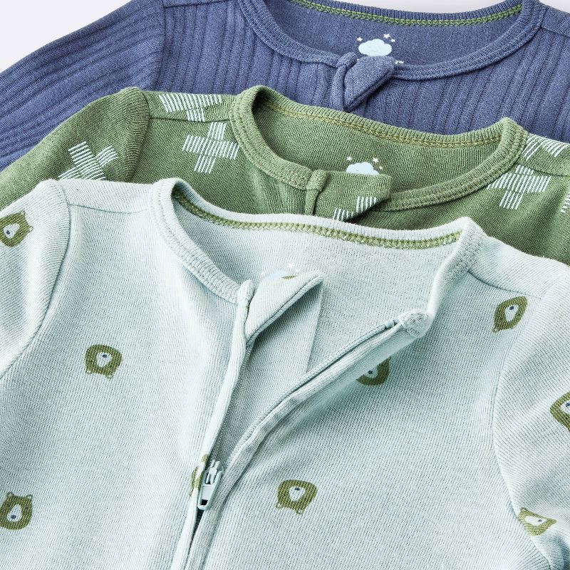 slide 3 of 4, Baby Boys' 3pk Bears Sleep N' Play - Cloud Island™ Blue/Green Newborn, 3 ct
