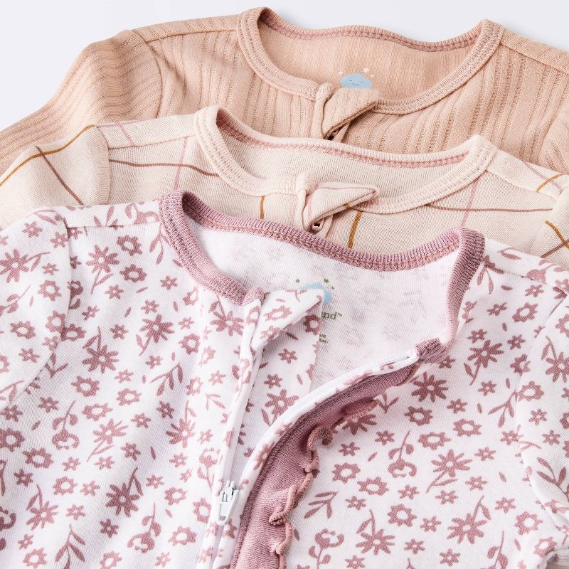slide 3 of 4, Baby Girls' 3pk Floral Sleep N' Play - Cloud Island™ Peach 0-3M, 3 ct